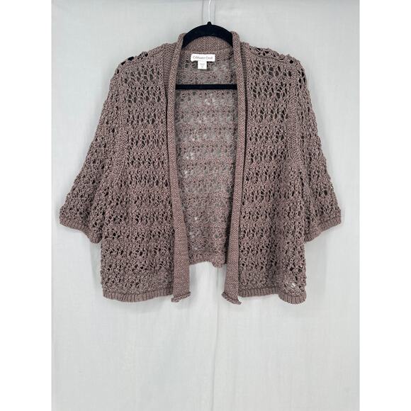 Coldwater Creek Cardigan Sweater Womens 1X Brown Open Knit Crop Beachy Boho - Picture 1 of 6